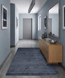 Solid Blue Scandinavian Bamboo Silk Area Rug 5x7 - Hand Woven