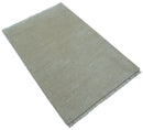 Modern Solid Design Beige Hand Knotted Wool And Silk Rug