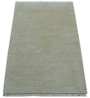 Modern Solid Design Beige Hand Knotted Wool And Silk Rug