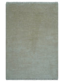 Modern Solid Design Beige Hand Knotted Wool And Silk Rug