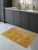 Modern Solid Design Gold Hand Knotted Wool Area Rug