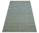 Modern Solid Design Green And Blue 5x8 Hand Knotted Wool Area Rug