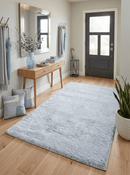 Silver Wool Hand-Woven Area Rug - Modern Solid Design Accent