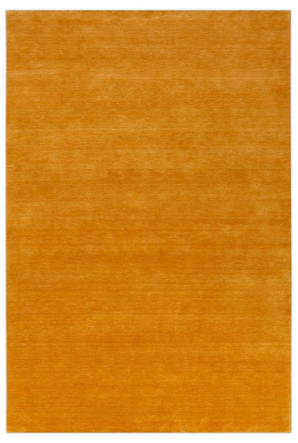 Modern Solid Gold Hand Loomed Wool Area Rug