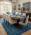 Blue and White Hand Loomed Wool Area Rug - Modern Southwestern Gabbeh by The Rug Decor