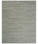 Modern Solid Self Design Abstract Handloom Ivory, Silver and Brown 8x10 Contemporary Wool Area Rug | TRD10282810S