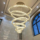 GobekUsa Crystal Circle LED Chandelier: Dimmable Pendant Lighting for Modern Stairs