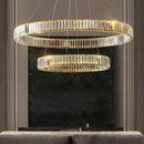 GobekUsa Crystal Circle LED Chandelier: Dimmable Pendant Lighting for Modern Stairs