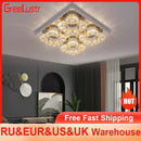 GobekUsa Crystal LED Ceiling Light: Modern Square K9 Chandeliers, Dimmable Stainless Steel Fixture.