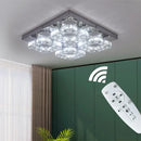 GobekUsa Crystal LED Ceiling Light: Modern Square K9 Chandeliers, Dimmable Stainless Steel Fixture.