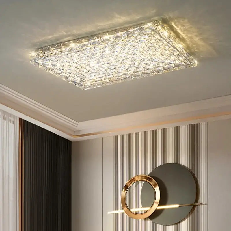 GobekUsa Crystal LED Ceiling Light | Color Changeable Square Silver | Rectangular Chrome Stainless Steel, photo 3 of 10
