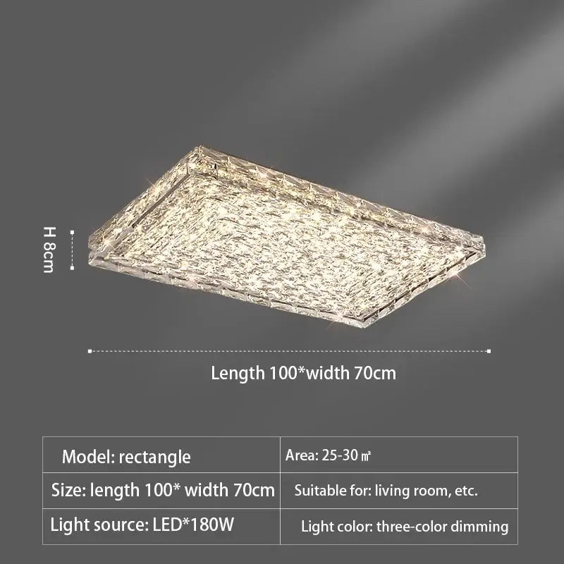GobekUsa Crystal LED Ceiling Light | Color Changeable Square Silver | Rectangular Chrome Stainless Steel, photo 9 of 10