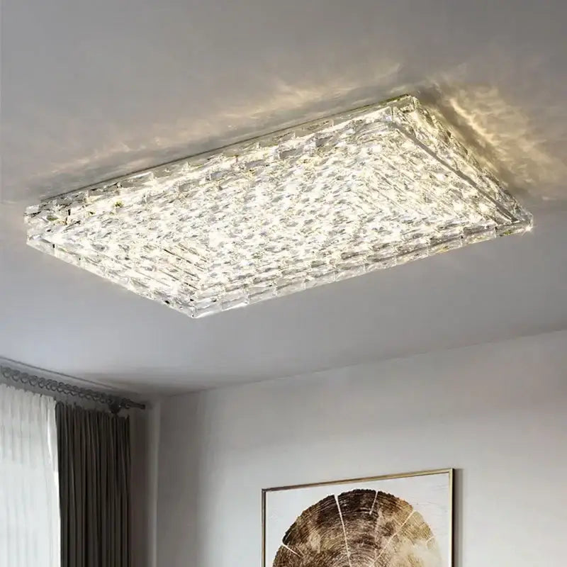 GobekUsa Crystal LED Ceiling Light | Color Changeable Square Silver | Rectangular Chrome Stainless Steel, photo 4 of 10