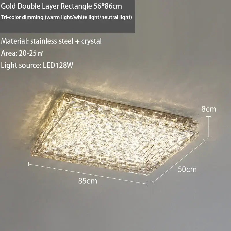 GobekUsa Crystal LED Ceiling Light | Color Changeable Square Silver | Rectangular Chrome Stainless Steel, photo 7 of 10