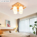 GobekUsa Modern Wood Living Room Semi Flush Mount Chandelier with White Glass Shade - Square Design