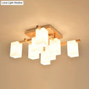 GobekUsa Modern Wood Living Room Semi Flush Mount Chandelier with White Glass Shade - Square Design