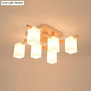 GobekUsa Modern Wood Living Room Semi Flush Mount Chandelier with White Glass Shade - Square Design