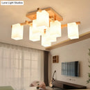 GobekUsa Modern Wood Living Room Semi Flush Mount Chandelier with White Glass Shade - Square Design