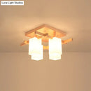 GobekUsa Modern Wood Living Room Semi Flush Mount Chandelier with White Glass Shade - Square Design