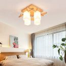 GobekUsa Modern Wood Living Room Semi Flush Mount Chandelier with White Glass Shade - Square Design