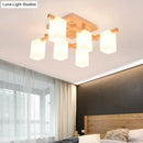 GobekUsa Modern Wood Living Room Semi Flush Mount Chandelier with White Glass Shade - Square Design