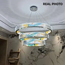 GobekUsa Circle Steel LED Pendant Chandelier, Modern Dimmable Lighting for Living Room Home Decor