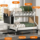 GobekUsa 2 Tier Dish Drying Rack Utensils Storage Organizer with Drainboard