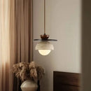 GobekUsa Glass Ball LED Pendant Lamp for Coffee Living Dining Room with Natural Wood and Stone