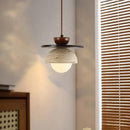 GobekUsa Glass Ball LED Pendant Lamp for Coffee Living Dining Room with Natural Wood and Stone