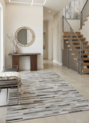 Beige and Ivory Leather Area Rug 5x8 - Modern Stripe Handmade by The Rug Decor
