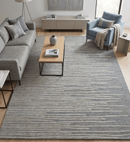 Modern Beige and Gray Striped Hand Tufted Wool Silk Area Rug 8x10