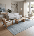 Ivory and Gray Striped Hand-Woven Wool Area Rug 8x10 - Scandinavian Flatwoven Design