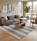 Hand Woven Blended Wool Flatwoven Area Rug 8x10 Scandinavian Striped Ivory Gray Brown