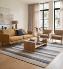Scandinavian Ombre Hand Woven Wool Area Rug 8x10 Blue Peach Brown Mustard