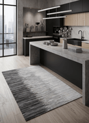 Handmade Leather Area Rug with Gray and Silver Stripes - Modern Contemporary Style