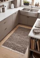 Brown and Ivory Modern Striped Hand Knotted Wool Viscose Area Rug 2x3