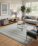 Hand Tufted Wool Area Rug with Grey and Ivory Striped - Modern Contemporary Design