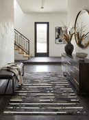 Brown and Black Striped Leather Area Rug - Handwoven