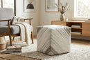 Ivory Brown Silver Striped Modern Leather Pouf Ottoman 18 Inch Cube