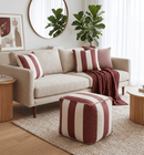 Modern Rust and White Striped Polyester Pouf Ottoman Cube Seating 18 Inch by The Rug Decor