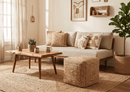 Modern Style Gold Hand Braided Boho Jute Pouf - Seating Ottoman