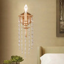 GobekUsa Modern Style Metal Wall Mounted Lamp with Clear Crystal Beaded Strand - 1 Head Copper Sconce Light
