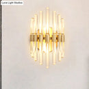 GobekUsa Modern Style Gold Wall Sconce with Clear Crystal Accents - Tubular Design, 2 Bulbs - Living Room Light Fixture