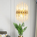GobekUsa Modern Style Gold Wall Sconce with Clear Crystal Accents - Tubular Design, 2 Bulbs - Living Room Light Fixture