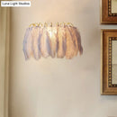 GobekUsa Modern Grey and White Sconce Light with Feather Detail for Parlor Wall