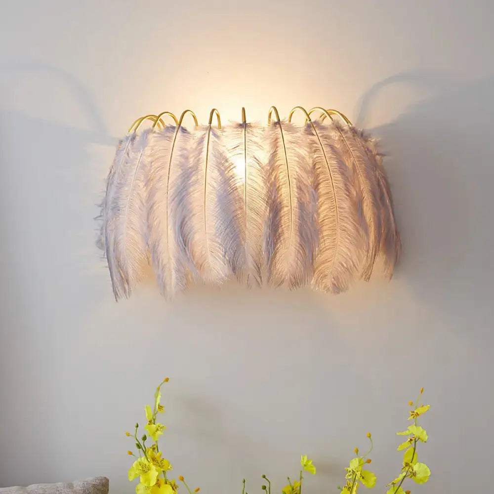 GobekUsa Modern Grey and White Sconce Light with Feather Detail for Parlor Wall