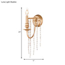 GobekUsa Modern Style Metal Wall Mounted Lamp with Clear Crystal Beaded Strand - 1 Head Copper Sconce Light