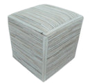 Modern Stripes Pattern Ivory And Silver Handmade Leather Pouf