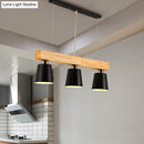 GobekUsa Modern Tapered Indoor Ceiling Light - 3 Heads Black/White Island Lighting with Wooden Beam
