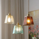 Modern teal & amber copper glass led pendant lamp dining room by Decorbites